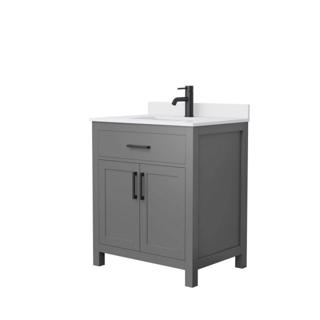 Wyndham Collection Beckett 30 inch Single Bathroom Vanity in Dark Gray with White Cultured Marble Countertop, Undermount Square Sink and Matte Black Trim - WCG242430SGBWCUNSMXX