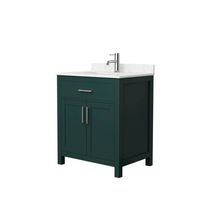 Wyndham Collection Beckett 30 inch Single Bathroom Vanity in Green with Carrara Cultured Marble Countertop, Undermount Square Sink and Brushed Nickel Trim - WCG242430SGECCUNSMXX