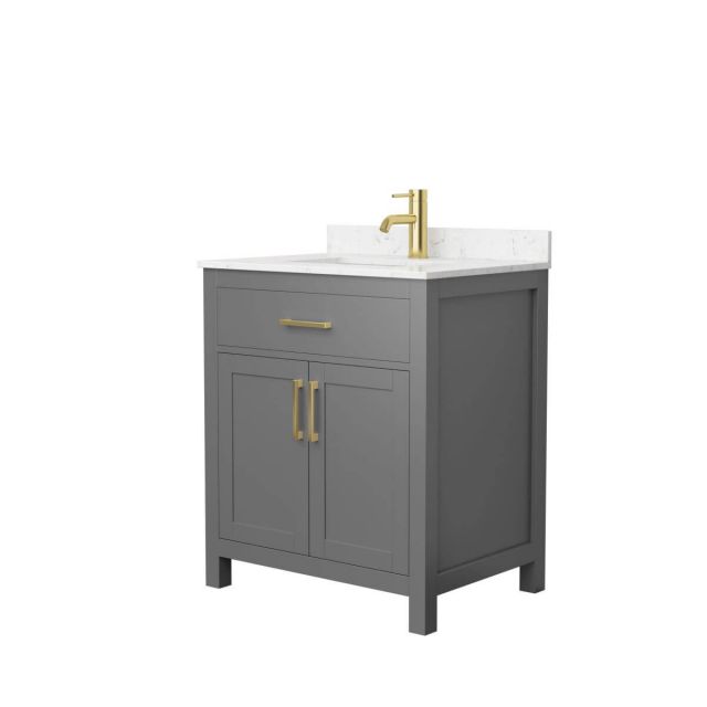 Wyndham Collection Beckett 30 inch Single Bathroom Vanity in Dark Gray with Carrara Cultured Marble Countertop, Undermount Square Sink and Brushed Gold Trim - WCG242430SGGCCUNSMXX
