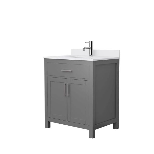 Wyndham Collection Beckett 30 inch Single Bathroom Vanity in Dark Gray with White Cultured Marble Countertop, Undermount Square Sink and Brushed Nickel Trim - WCG242430SKGWCUNSMXX