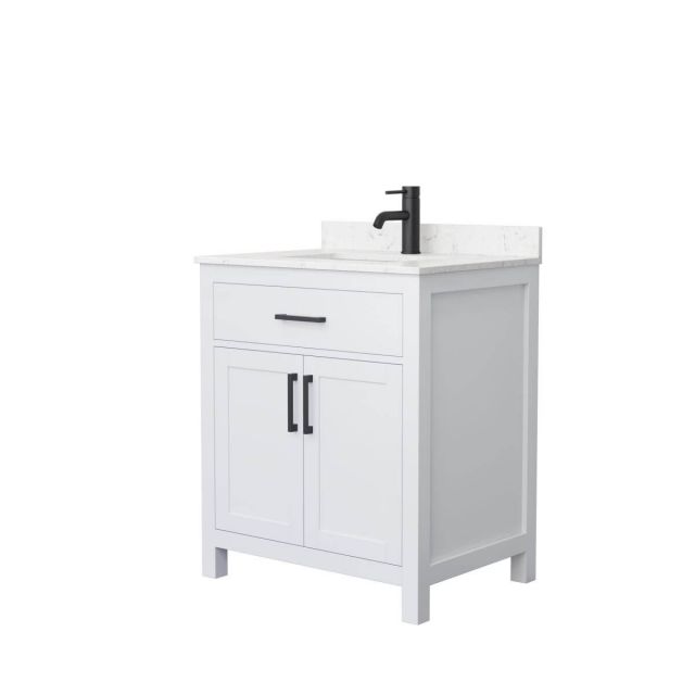 Wyndham Collection Beckett 30 inch Single Bathroom Vanity in White with Carrara Cultured Marble Countertop, Undermount Square Sink and Matte Black Trim - WCG242430SWBCCUNSMXX