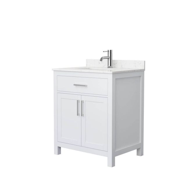 Wyndham Collection Beckett 30 inch Single Bathroom Vanity in White with Carrara Cultured Marble Countertop, Undermount Square Sink and Brushed Nickel Trim - WCG242430SWHCCUNSMXX