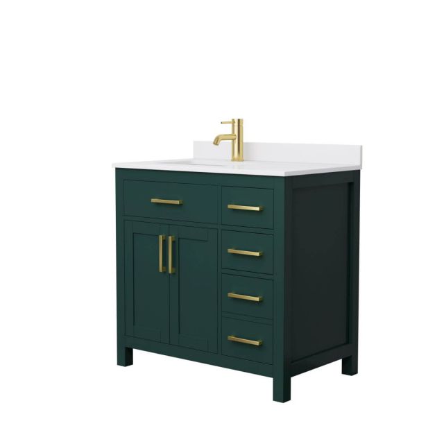 Wyndham Collection Beckett 36 inch Single Bathroom Vanity in Green with White Cultured Marble Countertop, Undermount Square Sink and Brushed Gold Trim - WCG242436SGDWCUNSMXX