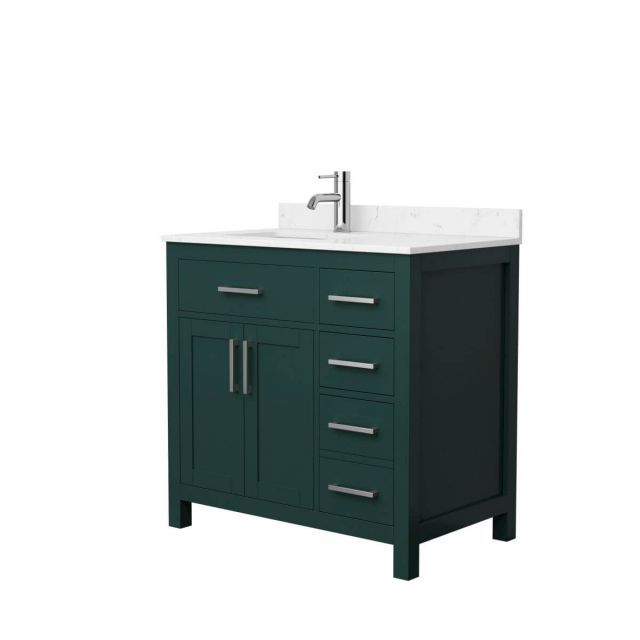 Wyndham Collection Beckett 36 inch Single Bathroom Vanity in Green with Carrara Cultured Marble Countertop, Undermount Square Sink and Brushed Nickel Trim - WCG242436SGECCUNSMXX