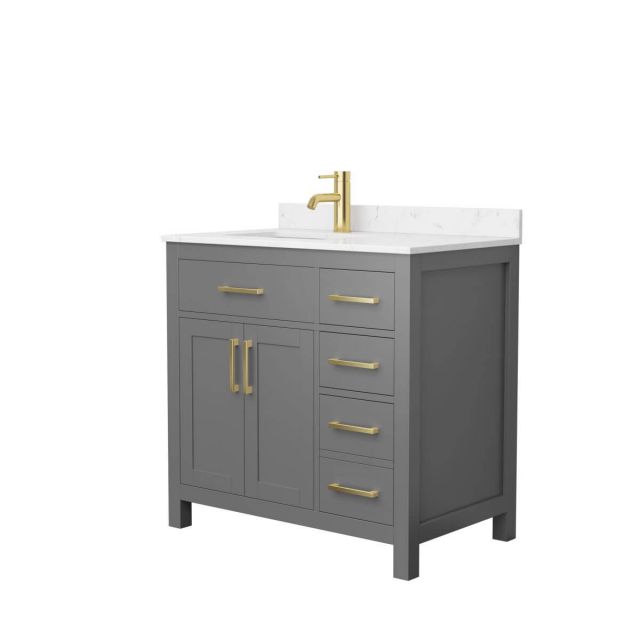 Wyndham Collection Beckett 36 inch Single Bathroom Vanity in Dark Gray with Carrara Cultured Marble Countertop, Undermount Square Sink and Brushed Gold Trim - WCG242436SGGCCUNSMXX