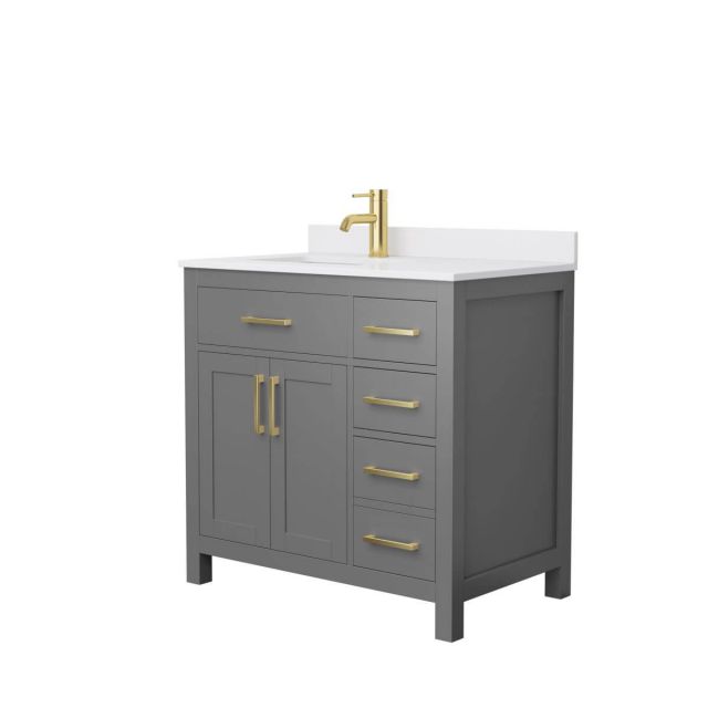 Wyndham Collection Beckett 36 inch Single Bathroom Vanity in Dark Gray with White Cultured Marble Countertop, Undermount Square Sink and Brushed Gold Trim - WCG242436SGGWCUNSMXX