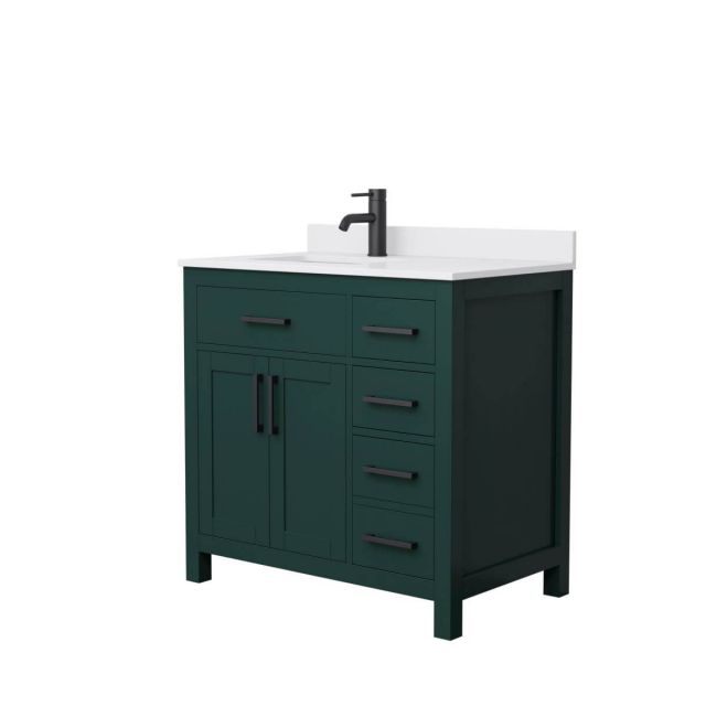 Wyndham Collection Beckett 36 inch Single Bathroom Vanity in Green with White Cultured Marble Countertop, Undermount Square Sink and Matte Black Trim - WCG242436SGKWCUNSMXX