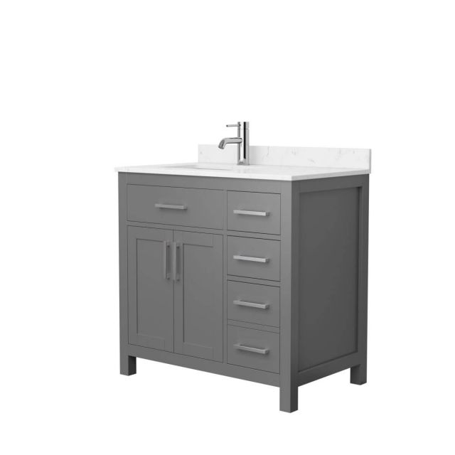 Wyndham Collection Beckett 36 inch Single Bathroom Vanity in Dark Gray with Carrara Cultured Marble Countertop, Undermount Square Sink and Brushed Nickel Trim - WCG242436SKGCCUNSMXX