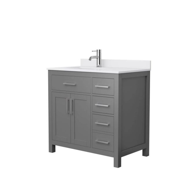 Wyndham Collection Beckett 36 inch Single Bathroom Vanity in Dark Gray with White Cultured Marble Countertop, Undermount Square Sink and Brushed Nickel Trim - WCG242436SKGWCUNSMXX
