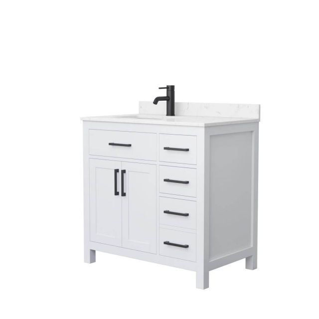 Wyndham Collection Beckett 36 inch Single Bathroom Vanity in White with Carrara Cultured Marble Countertop, Undermount Square Sink and Matte Black Trim - WCG242436SWBCCUNSMXX