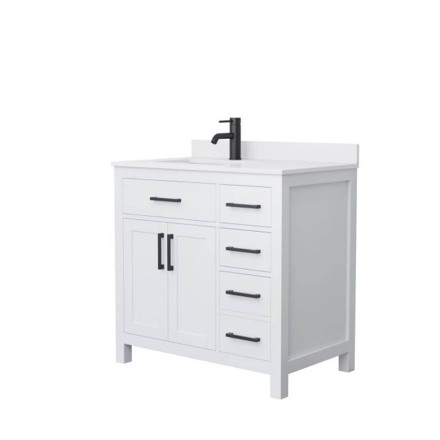 Wyndham Collection Beckett 36 inch Single Bathroom Vanity in White with White Cultured Marble Countertop, Undermount Square Sink and Matte Black Trim - WCG242436SWBWCUNSMXX