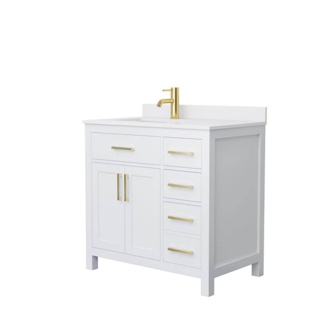 Wyndham Collection Beckett 36 inch Single Bathroom Vanity in White with White Cultured Marble Countertop, Undermount Square Sink and Brushed Gold Trim - WCG242436SWGWCUNSMXX