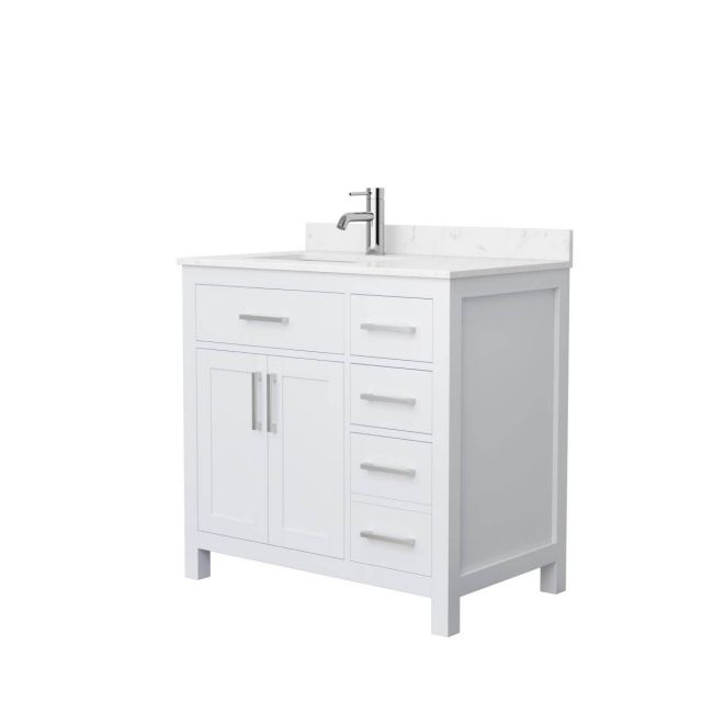 Wyndham Collection Beckett 36 inch Single Bathroom Vanity in White with Carrara Cultured Marble Countertop, Undermount Square Sink and Brushed Nickel Trim - WCG242436SWHCCUNSMXX