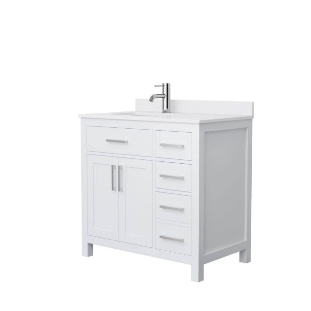 Wyndham Collection Beckett 36 inch Single Bathroom Vanity in White with White Cultured Marble Countertop, Undermount Square Sink and Brushed Nickel Trim - WCG242436SWHWCUNSMXX