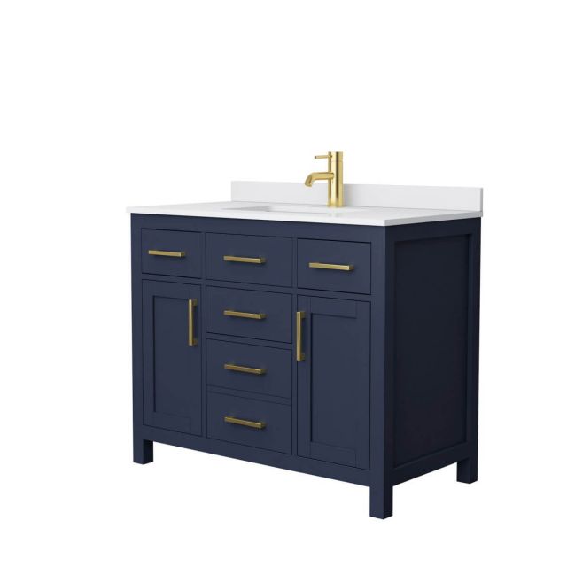 Wyndham Collection Beckett 42 inch Single Bathroom Vanity in Dark Blue with White Cultured Marble Countertop, Undermount Square Sink and No Mirror - WCG242442SBLWCUNSMXX