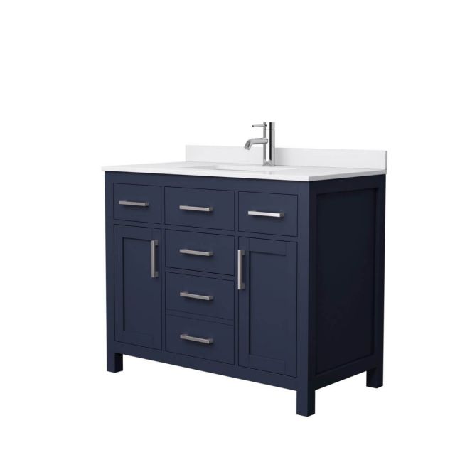 Wyndham Collection Beckett 42 inch Single Bathroom Vanity in Dark Blue with White Cultured Marble Countertop, Undermount Square Sink and Brushed Nickel Trim - WCG242442SBNWCUNSMXX