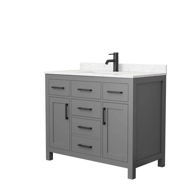 Wyndham Collection Beckett 42 inch Single Bathroom Vanity in Dark Gray with Carrara Cultured Marble Countertop, Undermount Square Sink and Matte Black Trim - WCG242442SGBCCUNSMXX