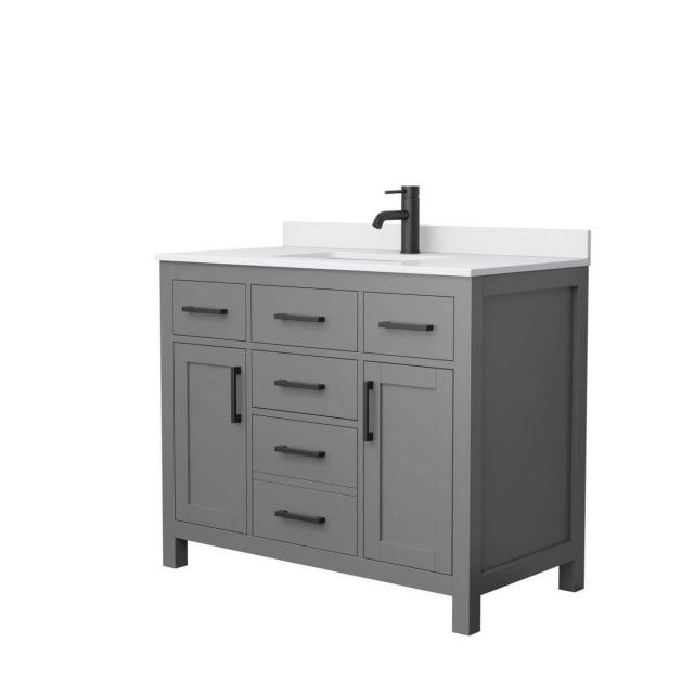 Wyndham Collection Beckett 42 inch Single Bathroom Vanity in Dark Gray with White Cultured Marble Countertop, Undermount Square Sink and Matte Black Trim - WCG242442SGBWCUNSMXX