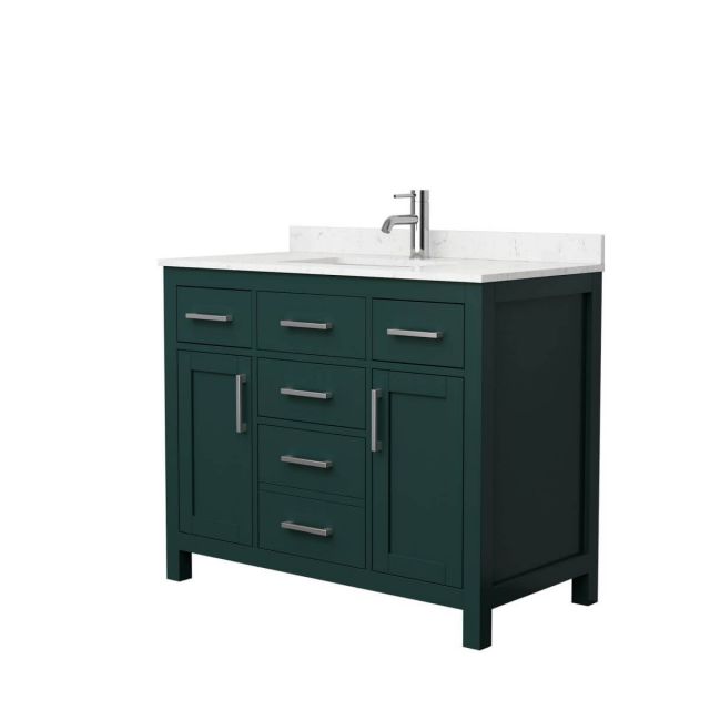 Wyndham Collection Beckett 42 inch Single Bathroom Vanity in Green with Carrara Cultured Marble Countertop, Undermount Square Sink and Brushed Nickel Trim - WCG242442SGECCUNSMXX