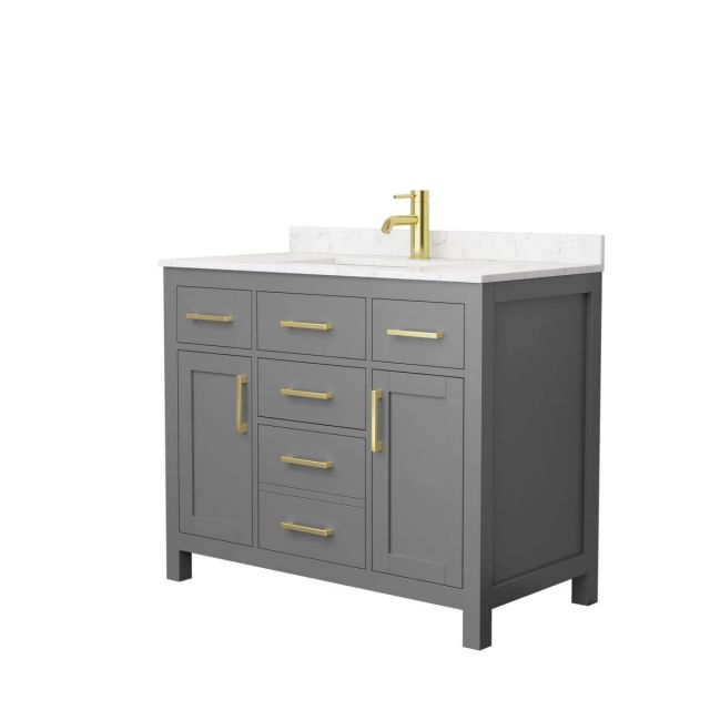 Wyndham Collection Beckett 42 inch Single Bathroom Vanity in Dark Gray with Carrara Cultured Marble Countertop, Undermount Square Sink and Brushed Gold Trim - WCG242442SGGCCUNSMXX