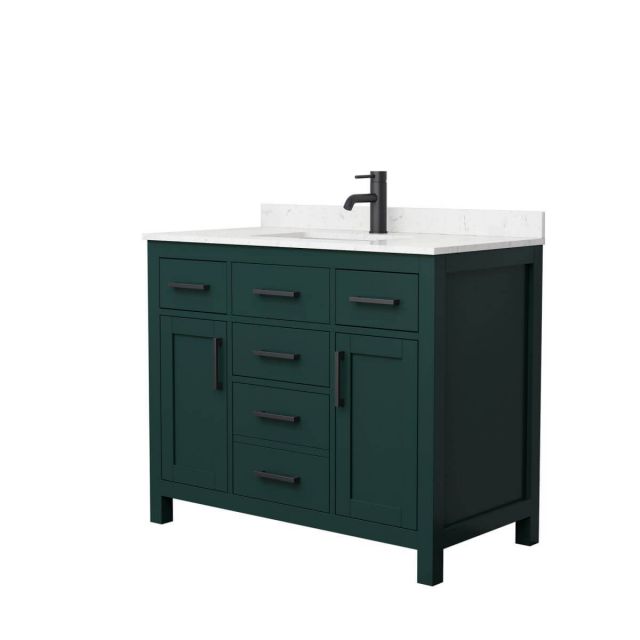 Wyndham Collection Beckett 42 inch Single Bathroom Vanity in Green with Carrara Cultured Marble Countertop, Undermount Square Sink and Matte Black Trim - WCG242442SGKCCUNSMXX