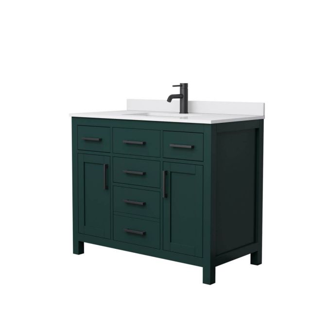 Wyndham Collection Beckett 42 inch Single Bathroom Vanity in Green with White Cultured Marble Countertop, Undermount Square Sink and Matte Black Trim - WCG242442SGKWCUNSMXX