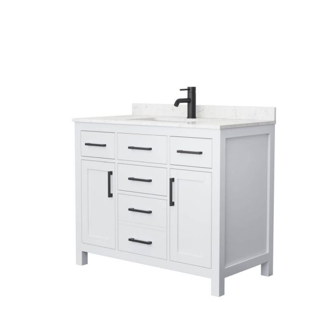 Wyndham Collection Beckett 42 inch Single Bathroom Vanity in White with Carrara Cultured Marble Countertop, Undermount Square Sink and Matte Black Trim - WCG242442SWBCCUNSMXX