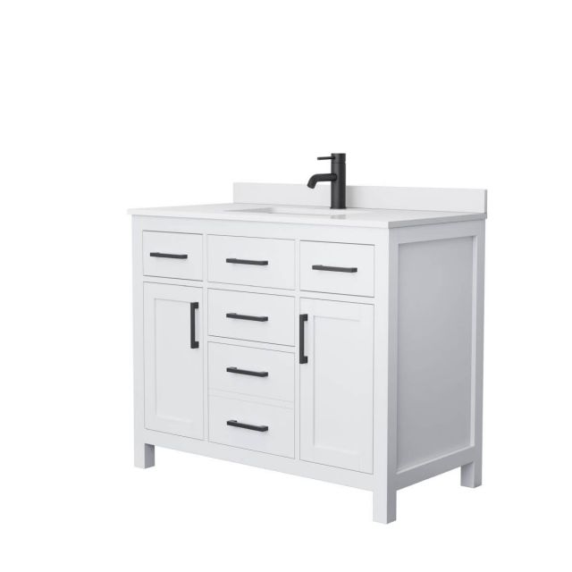 Wyndham Collection Beckett 42 inch Single Bathroom Vanity in White with White Cultured Marble Countertop, Undermount Square Sink and Matte Black Trim - WCG242442SWBWCUNSMXX