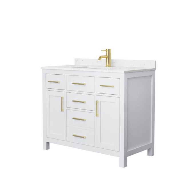 Wyndham Collection Beckett 42 inch Single Bathroom Vanity in White with Carrara Cultured Marble Countertop, Undermount Square Sink and Brushed Gold Trim - WCG242442SWGCCUNSMXX
