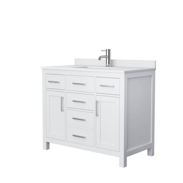 Wyndham Collection Beckett 42 inch Single Bathroom Vanity in White with White Cultured Marble Countertop, Undermount Square Sink and No Mirror - WCG242442SWHWCUNSMXX
