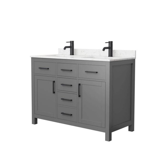 Wyndham Collection Beckett 48 inch Double Bathroom Vanity in Dark Gray with Carrara Cultured Marble Countertop, Undermount Square Sinks and Matte Black Trim - WCG242448DGBCCUNSMXX