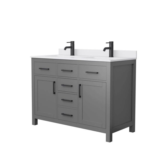Wyndham Collection Beckett 48 inch Double Bathroom Vanity in Dark Gray with White Cultured Marble Countertop, Undermount Square Sinks and Matte Black Trim - WCG242448DGBWCUNSMXX