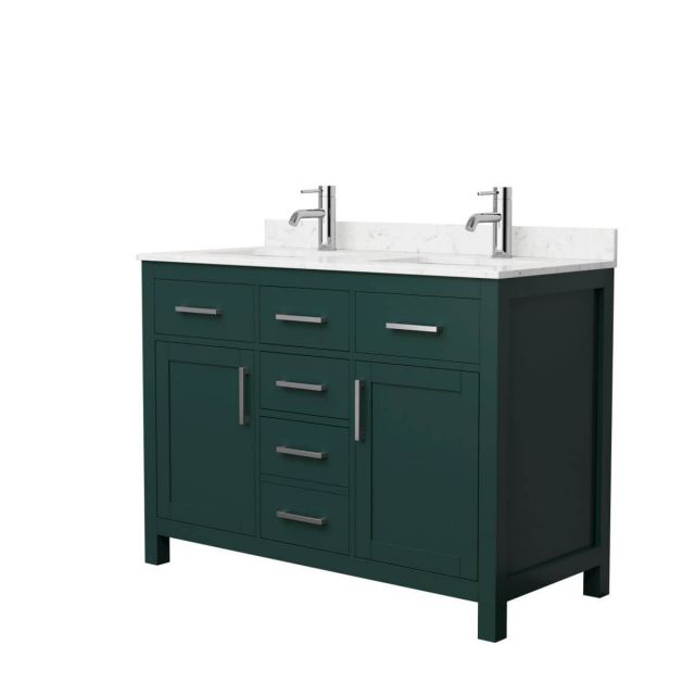 Wyndham Collection Beckett 48 inch Double Bathroom Vanity in Green with Carrara Cultured Marble Countertop, Undermount Square Sinks and Brushed Nickel Trim - WCG242448DGECCUNSMXX