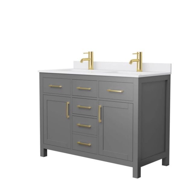 Wyndham Collection Beckett 48 inch Double Bathroom Vanity in Dark Gray with White Cultured Marble Countertop, Undermount Square Sinks and Brushed Gold Trim - WCG242448DGGWCUNSMXX