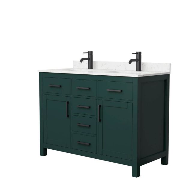 Wyndham Collection Beckett 48 inch Double Bathroom Vanity in Green with Carrara Cultured Marble Countertop, Undermount Square Sinks and Matte Black Trim - WCG242448DGKCCUNSMXX