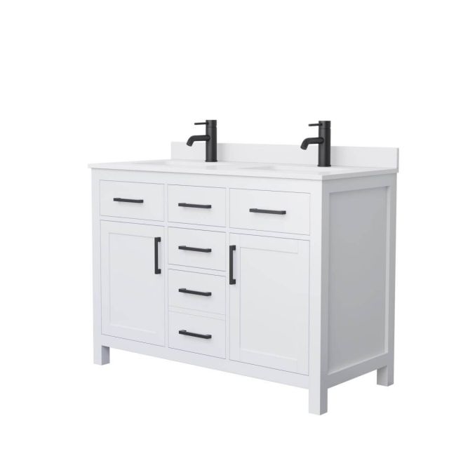 Wyndham Collection Beckett 48 inch Double Bathroom Vanity in White with White Cultured Marble Countertop, Undermount Square Sinks and Matte Black Trim - WCG242448DWBWCUNSMXX