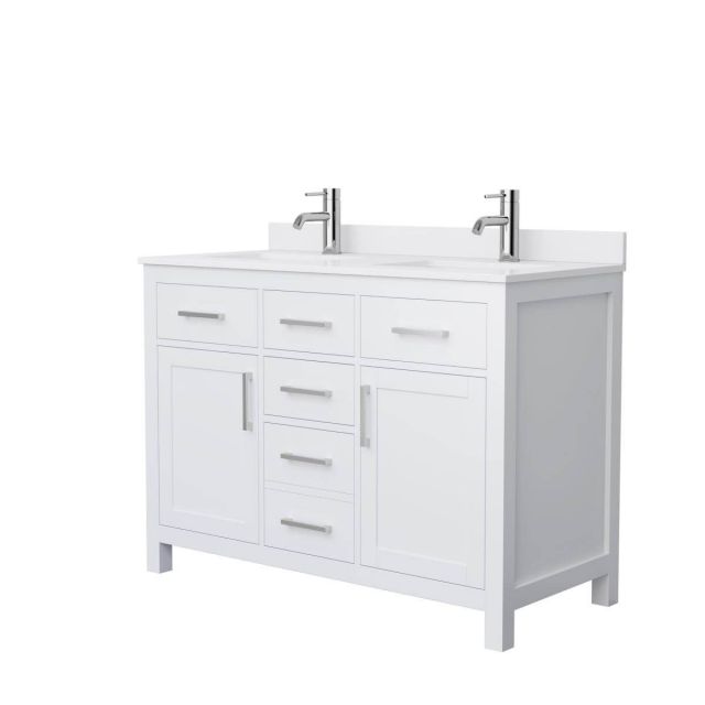 Wyndham Collection Beckett 48 inch Double Bathroom Vanity in White with White Cultured Marble Countertop, Undermount Square Sinks and Brushed Nickel Trim - WCG242448DWHWCUNSMXX