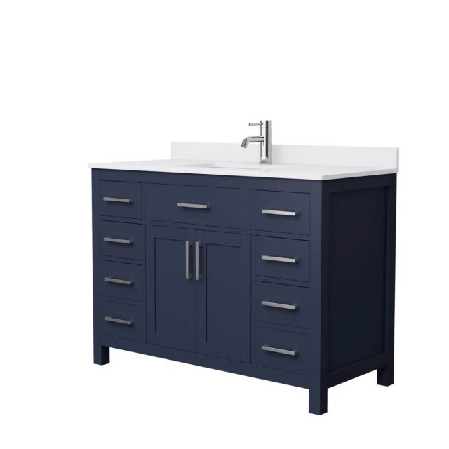 Wyndham Collection Beckett 48 inch Single Bathroom Vanity in Dark Blue with White Cultured Marble Countertop, Undermount Square Sink and Brushed Nickel Trim - WCG242448SBNWCUNSMXX