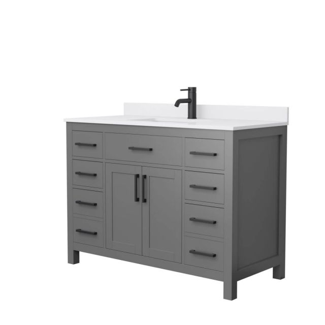 Wyndham Collection Beckett 48 inch Single Bathroom Vanity in Dark Gray with White Cultured Marble Countertop, Undermount Square Sink and Matte Black Trim - WCG242448SGBWCUNSMXX
