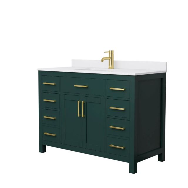 Wyndham Collection Beckett 48 inch Single Bathroom Vanity in Green with White Cultured Marble Countertop, Undermount Square Sink and Brushed Gold Trim - WCG242448SGDWCUNSMXX
