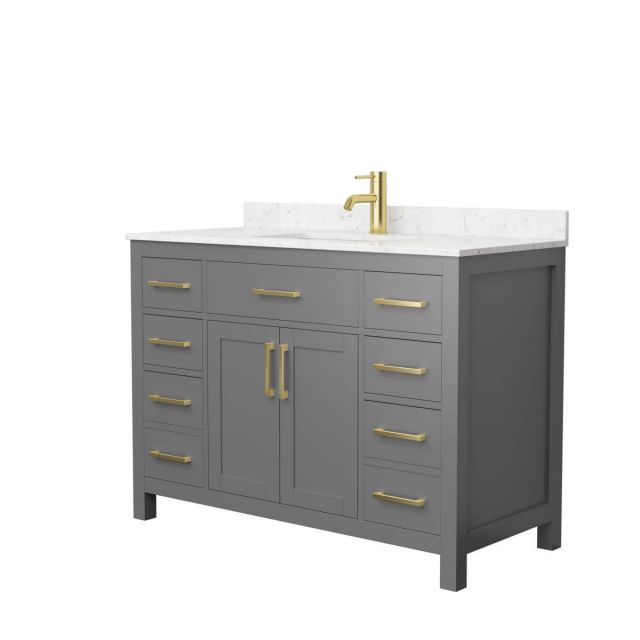 Wyndham Collection Beckett 48 inch Single Bathroom Vanity in Dark Gray with Carrara Cultured Marble Countertop, Undermount Square Sink and Brushed Gold Trim - WCG242448SGGCCUNSMXX