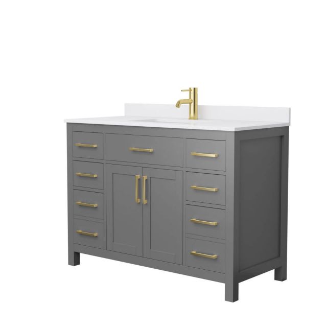 Wyndham Collection Beckett 48 inch Single Bathroom Vanity in Dark Gray with White Cultured Marble Countertop, Undermount Square Sink and Brushed Gold Trim - WCG242448SGGWCUNSMXX