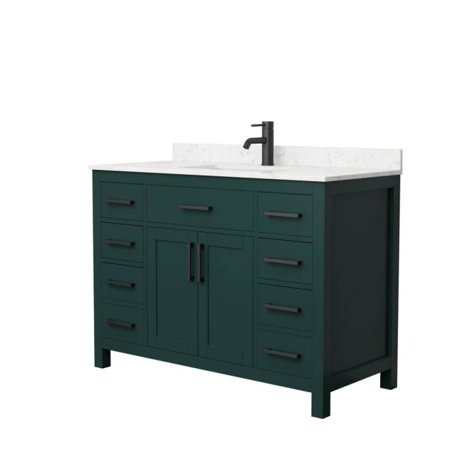 Wyndham Collection Beckett 48 inch Single Bathroom Vanity in Green with Carrara Cultured Marble Countertop, Undermount Square Sink and Matte Black Trim - WCG242448SGKCCUNSMXX