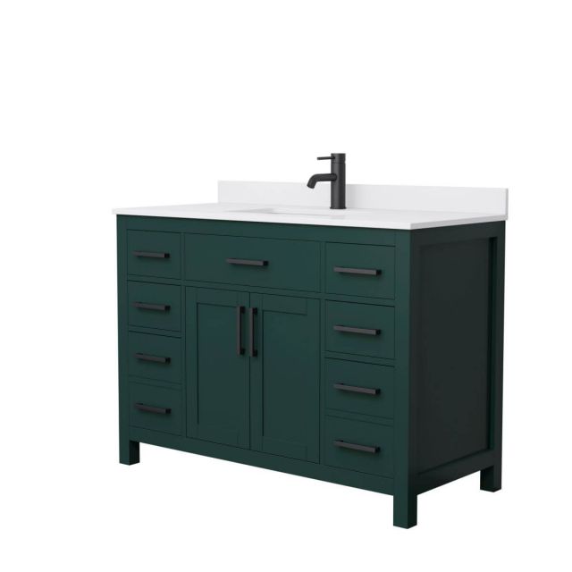 Wyndham Collection Beckett 48 inch Single Bathroom Vanity in Green with White Cultured Marble Countertop, Undermount Square Sink and Matte Black Trim - WCG242448SGKWCUNSMXX