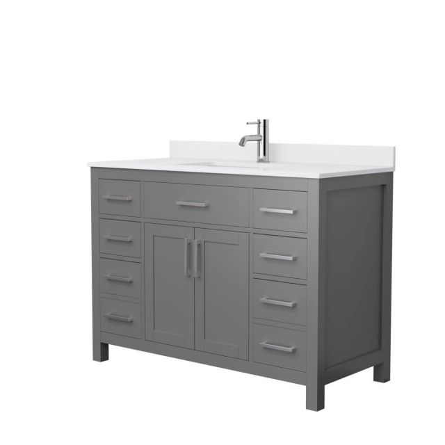 Wyndham Collection Beckett 48 inch Single Bathroom Vanity in Dark Gray with White Cultured Marble Countertop, Undermount Square Sink and Brushed Nickel Trim - WCG242448SKGWCUNSMXX