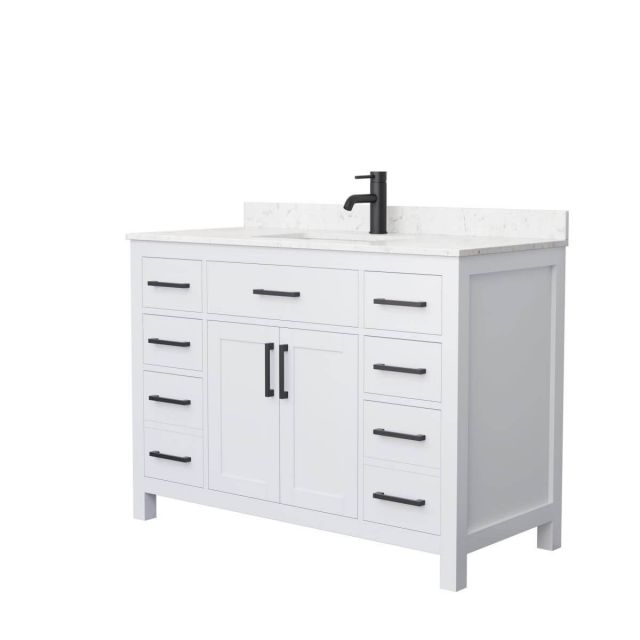 Wyndham Collection Beckett 48 inch Single Bathroom Vanity in White with Carrara Cultured Marble Countertop, Undermount Square Sink and Matte Black Trim - WCG242448SWBCCUNSMXX