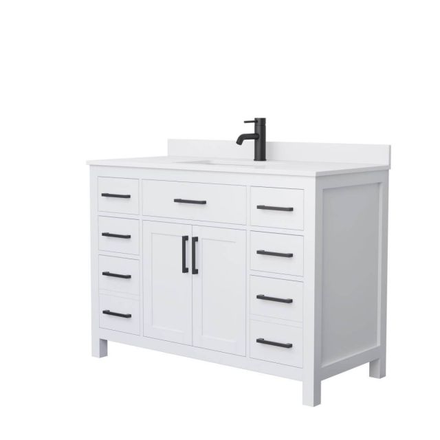 Wyndham Collection Beckett 48 inch Single Bathroom Vanity in White with White Cultured Marble Countertop, Undermount Square Sink and Matte Black Trim - WCG242448SWBWCUNSMXX