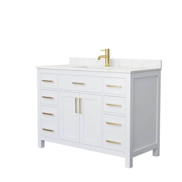 Wyndham Collection Beckett 48 inch Single Bathroom Vanity in White with Carrara Cultured Marble Countertop, Undermount Square Sink and Brushed Gold Trim - WCG242448SWGCCUNSMXX