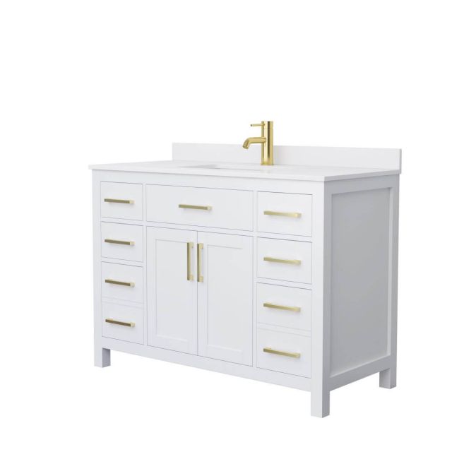 Wyndham Collection Beckett 48 inch Single Bathroom Vanity in White with White Cultured Marble Countertop, Undermount Square Sink and Brushed Gold Trim - WCG242448SWGWCUNSMXX