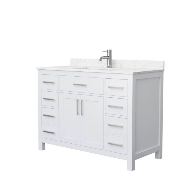 Wyndham Collection Beckett 48 inch Single Bathroom Vanity in White with Carrara Cultured Marble Countertop, Undermount Square Sink and Brushed Nickel Trim - WCG242448SWHCCUNSMXX